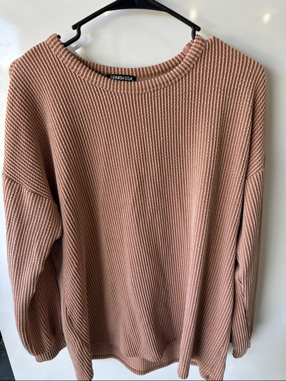HEIMISH USA Women's Dusty Rose Ribbed Crewneck Sweater